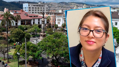 Fotografía de archivo de la Plaza Grande, en el Centro Histórico de Quito, y de Daniela Astudillo.