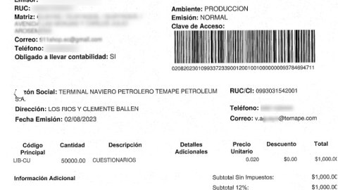Tras las proformas recibidas por Ternape a nombre de la RC, las facturas salieron a nombre de la compañía.