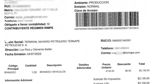 Tras las proformas recibidas por Ternape a nombre de la RC, las facturas salieron a nombre de la compañía.