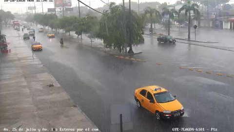 Lluvia en Guayaqul registrada la tarde del 26 de octubre de 2026.