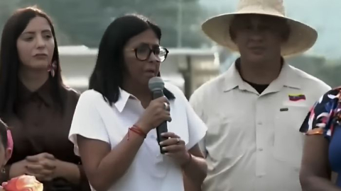 Delcy Rodríguez durante un discurso en Aragua, Venezuela, 27 de octubre de 2026.