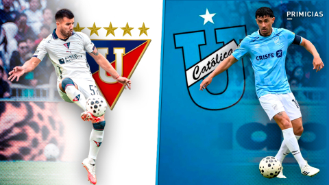 Marcelo Weingandt, lateral de Liga de Quito y Facundo Martínez, volante de Universidad Católica.