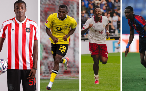 Desde la izq: Juan Angulo, Justin Lerma, Snayder Porozo y Josué Caicedo, jugadores que militan en el exterior con menos de 20 años.