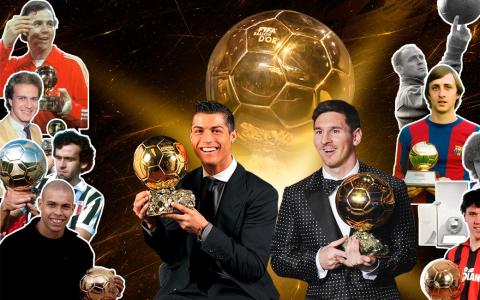 Imagen con los máximos ganadores del Balón de Oro, entre ellos Lionel Messi y Cristiano Ronaldo.