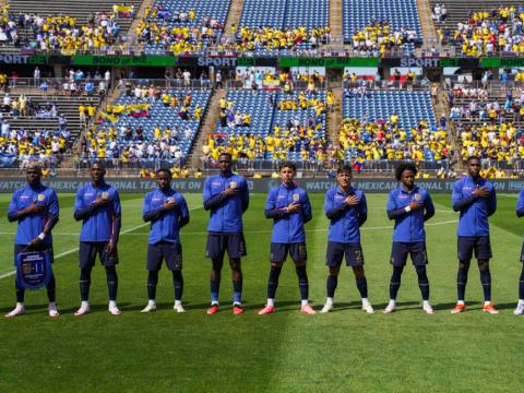 Los jugadores de Ecuador previo al partido amistoso ante Honduras, el domingo 16 de junio de 2024.