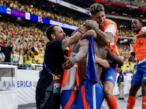 Jugadores colombianos festejaron la goleada ante Costa Rica, por Copa América, este 28 de junio de 2024.