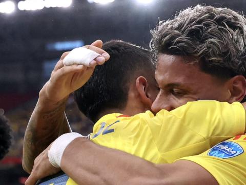 Los futbolistas de Colombia festejan uno de los goles a Panamá, el 6 de julio del 2024. 