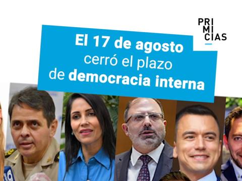 Ecuador tiene 17 precandidatos oficiales a la Presidencia y Vicepresidencia de la República. Esto se dio una vez que el 17 de agosto, terminó el plazo para que las organizaciones políticas realicen sus procesos de democracia interna.