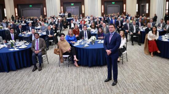 El presidente candidato, Daniel Noboa, mantuvo un conversatorio en el Comité Empresarial Ecuatoriano, en Quito. 31 de marzo de 2025