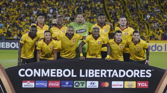Los jugadores de Barcelona SC previo al partido de Copa Libertadores ante River Plate, el jueves 8 de mayo de 2025.