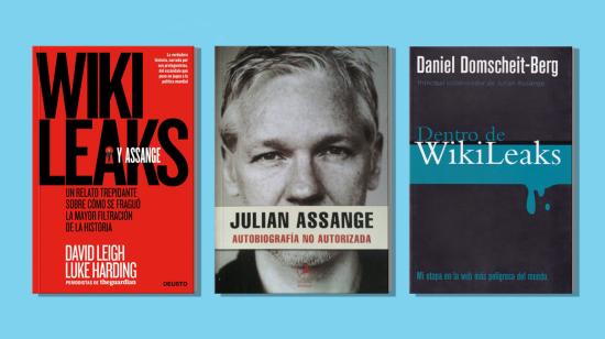 Portadas de algunos libros realizados alrededor de la figura de Julian Assange.