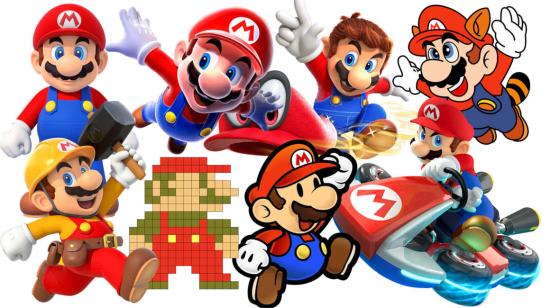 Ocho versiones del personaje de videojuegos Mario Bros