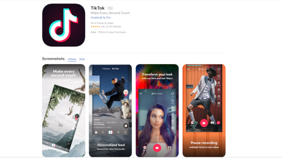 Aplicación móvil para crear y compartir videos cortos Tik Tok