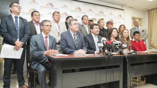 Rueda de prensa del presidente de la Asamblea, César Litardo, el 11 de julio del 2019.