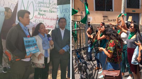 Grupos pro-vida y pro-despenalización del aborto por violación, manifiestan en las afueras de la Asamblea Nacional.