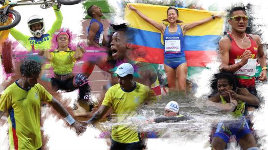 Composición fotográfica con los atletas ecuatorianos que lograron medallas de oro en los Juegos Panamericanos de Lima 2019.