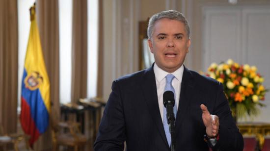 El presidente colombiano Iván Duque durante una declaración al país este jueves 29 de agosto de 2019, en Bogotá.