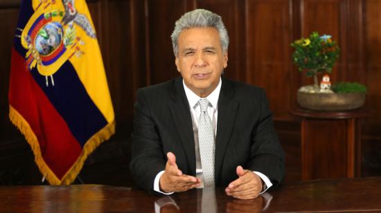 El presidente Lenín Moreno durante la grabación del "Mensaje a la Nación", el 9 de abril del 2019.