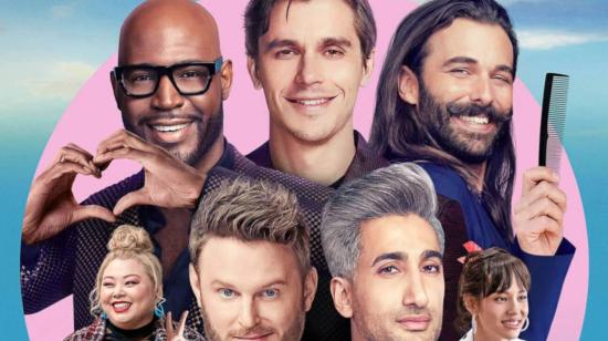 Karamo Brown, Antoni  Porowski, Jonathan Van Ness,  Bobby Berk y Tan France, el elenco de Queer Eye, acompañados por Naomi Watanabe y Kiko Mizuhara