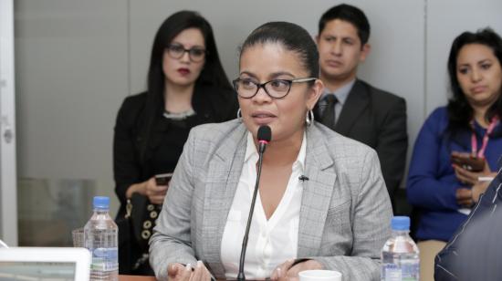 La ex alcaldesa de Durán, Alexandra Arce, durante una comparecencia en la Asamblea Nacional, en 2017.