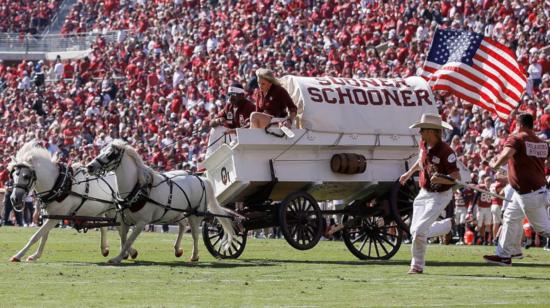 La ‘Sooner Schooner’ es la mascota de la Universidad de Oklahoma, que sufrió el accidente. 