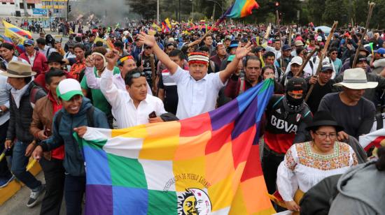 Jaime Vargas, presidente de la Conaie, durante las manifestaciones en contra de las medidas económicas. Foto tomada el 8 de octubre, en Quito