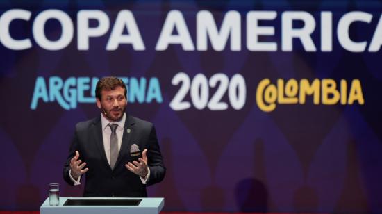 El presidente de la Conmebol, Alejandro Domínguez, en la ceremonia de la Copa América celebrada en Cartagena, Colombia.