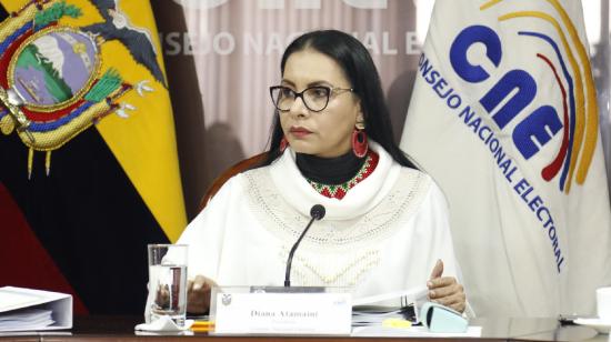 La presidenta del CNE, Diana Atamaint, durante una sesión del pleno, el 22 de noviembre de 2019.