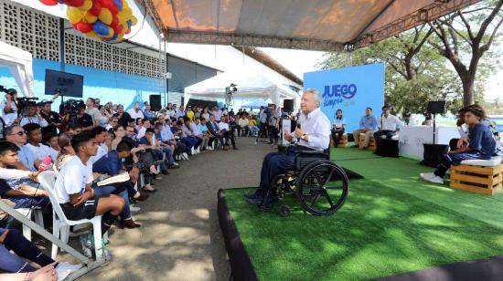 El presidente Lenín Moreno, durante su discurso en la inauguración de la iniciativa Juego Limpio 2030, el 19 de diciembre de 2019.