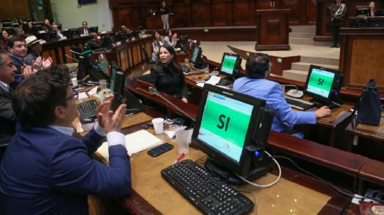 Los legisladores de Alianza PAIS celebraron la aprobación de las reformas electorales, el 22 de enero de 2020.