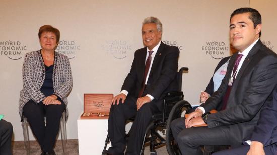 El presidente Lenín Moreno y el ministro Richard Martínez se reunieron con Kristalina Georgieva, directora general del FMI, en Davos el 21 de enero de 2020.