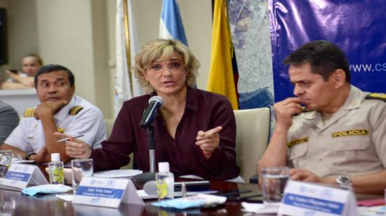 La alcaldesa Cynthia Viteri presidió este 9 de marzo una nueva reunión del Plan Más Seguridad, en Guayaquil. 