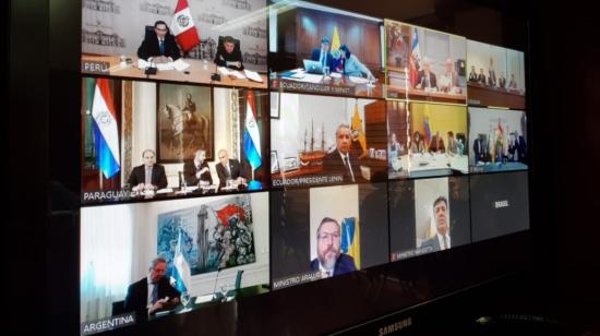 Las autoridades de los países que conforman Prosur se reunieron a través de una videoconferencia para hablar sobre la emergencia sanitaria que afecta la región, por el coronavirus, este 16 de marzo de 2020.