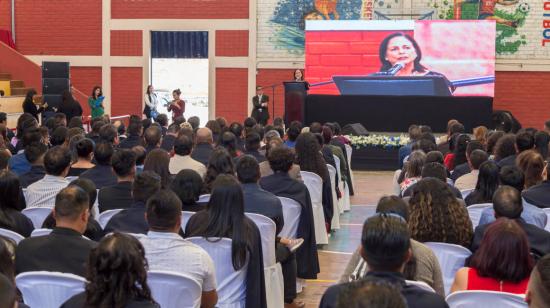 La ministra de Educación, Monserrat Creamer, durante la graduación de la modalidad virtual del programa Todos Somos ABC, el 4 de marzo de 2020.