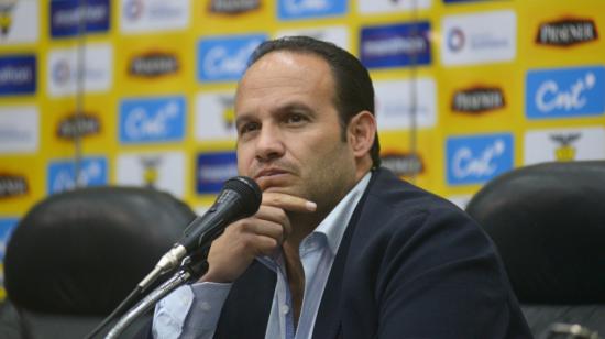 Francisco Egas, presidente de la Federación Ecuatoriana de Fútbol (FEF), en una rueda de prensa el 31 de julio de 2019.