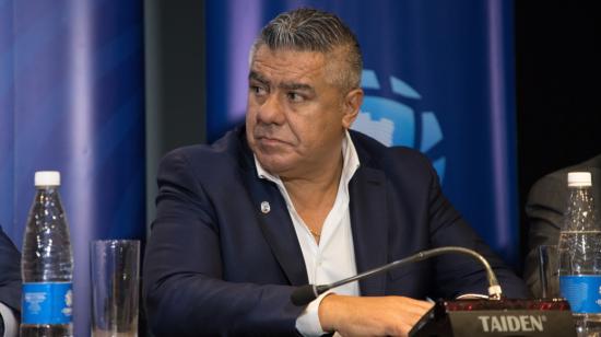 El presidente de la Asociación de Fútbol Argentino, Claudio Tapia, durante un Congreso de Conmebol.