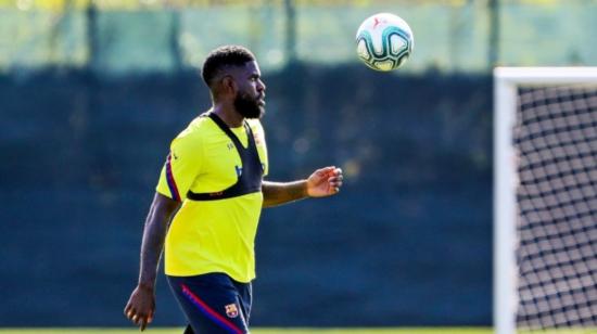 Samuel Umtiti, durante un entrenamiento en el FC Barcelona.