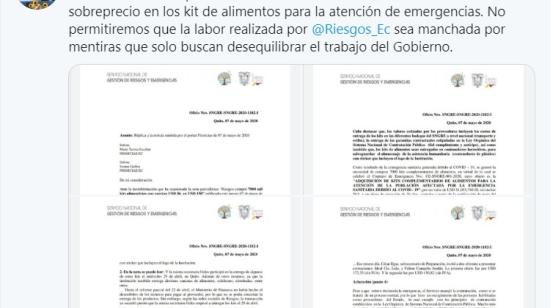 La Secretaría de Riesgos entrega kits de asistencia humanitaria en la parroquia San Andrés del cantón Guano, el 14 de enero de 2020.