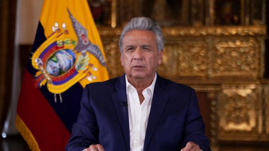 El presidente Lenín Moreno durante un informe de medidas tomadas por la emergencia sanitaria, el 10 de abril de 2020.