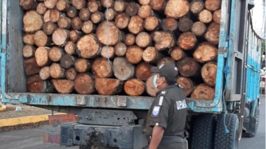 El vehículo que transportaba la madera el pasado 10 de mayo de 2020 en la provincia de Orellana.