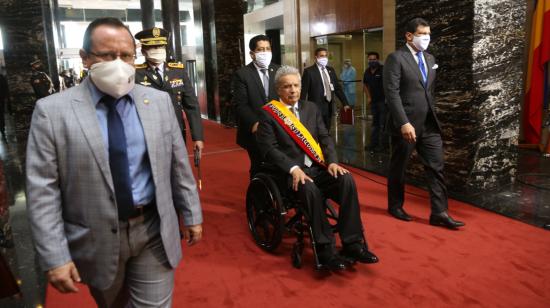 El presidente Lenín Moreno a su llegada a la Asamblea Nacional, el 24 de mayo de 2020.