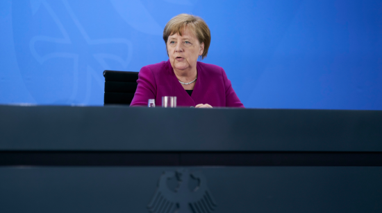 La canciller de Alemania, Ángela Merkel, el 27 de mayo de 2020 durante una rueda de prensa.