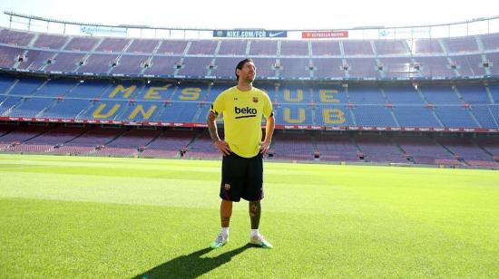 Lionel Messi, durante un entrenamiento del FC Barcelona en el Camp Nou, el sábado 6 de junio.