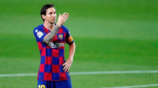 El argentino, Lionel Messi, celebrando su gol de penal contra el Leganés el martes 16 de junio de 2020.