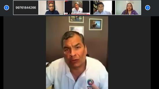 El expresidente Rafael Correa, en rueda de prensa el 25 de junio de 2020.