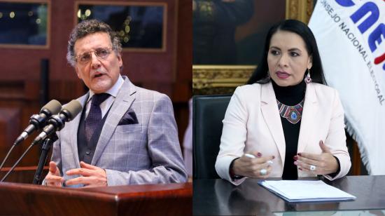 El contralor Pablo Celi y la presidenta del CNE, Diana Atamaint.