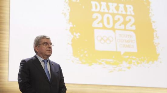 Thomas Bach, presidente del COI, en una presentación de los JuegosOlímpicos de la Juventud Dakar 2022.