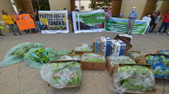 Productores de banano protestaron afuera del Gobierno del Litoral, en Guayaquil, el 20 de julio.