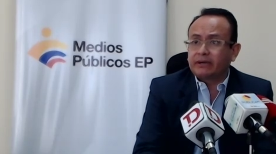 El gerente general de Medios Públicos EP, Edison Toro, durante la rueda de prensa ofrecida este 24 de julio de 2020.