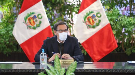 El presidente de Perú, Martín Vizcarra, durante una rueda de prensa en Lima, el 30 de julio de 2020.